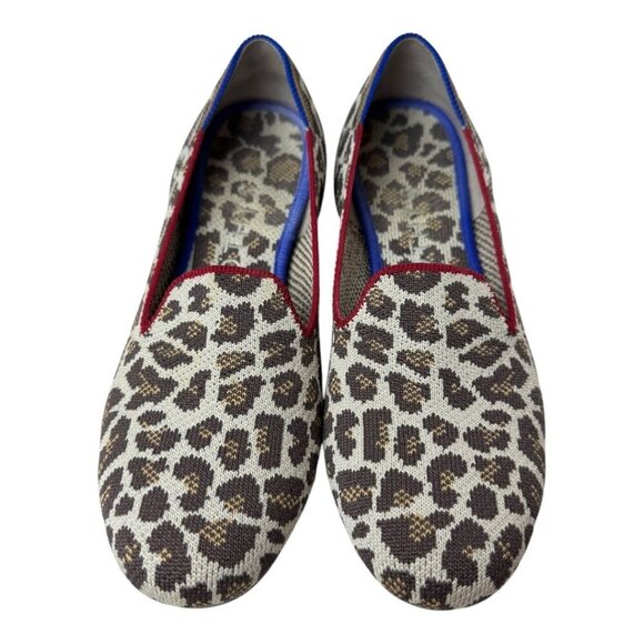 Rothy's Shoes Women 7 Brown Mocha Spot Leopard Ballet Flats Loafers Preppy Knit - Picture 6 of 14